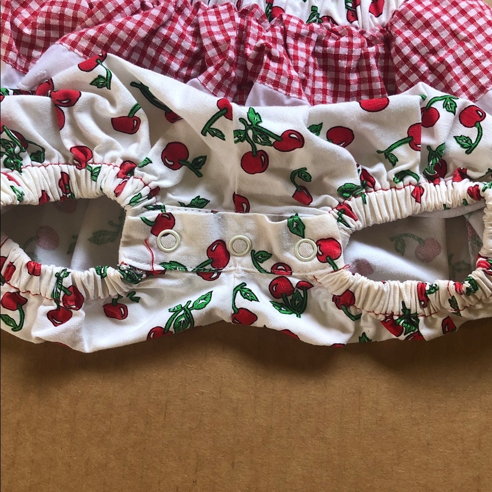 Vintage Gingham Ruffled Cherries Print Cotton Romper Size 18 mo., excellent - Picture 6 of 8